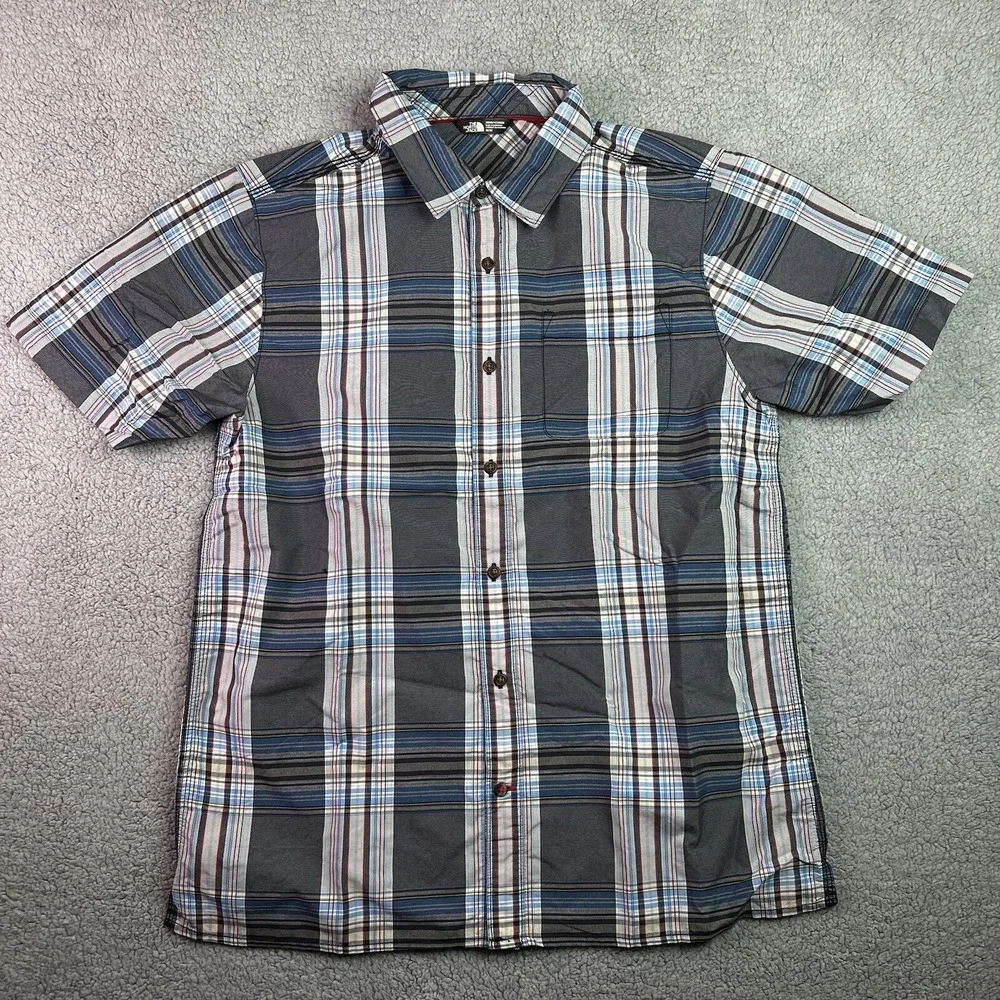 The North Face Mens Button-Up Shirt Multicolor Plaid Short‎ Sleeve Pocket M